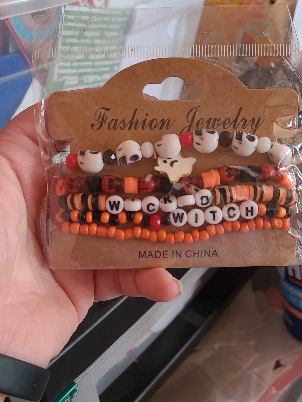Fashion Jewelry Orange, Black & White Halloween Beaded Bracelet Set